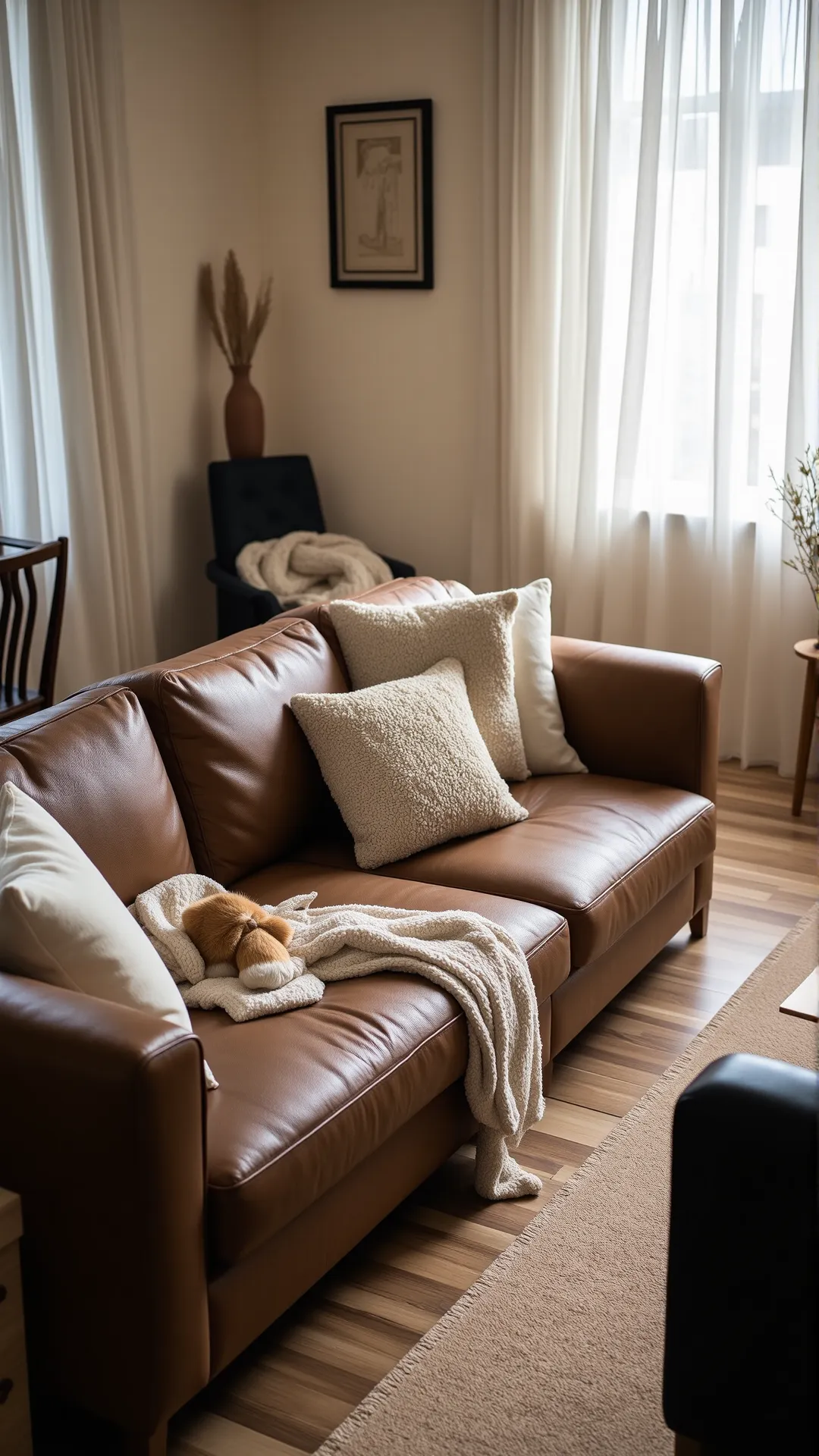 Add Texture with Brown Leather Sofas
