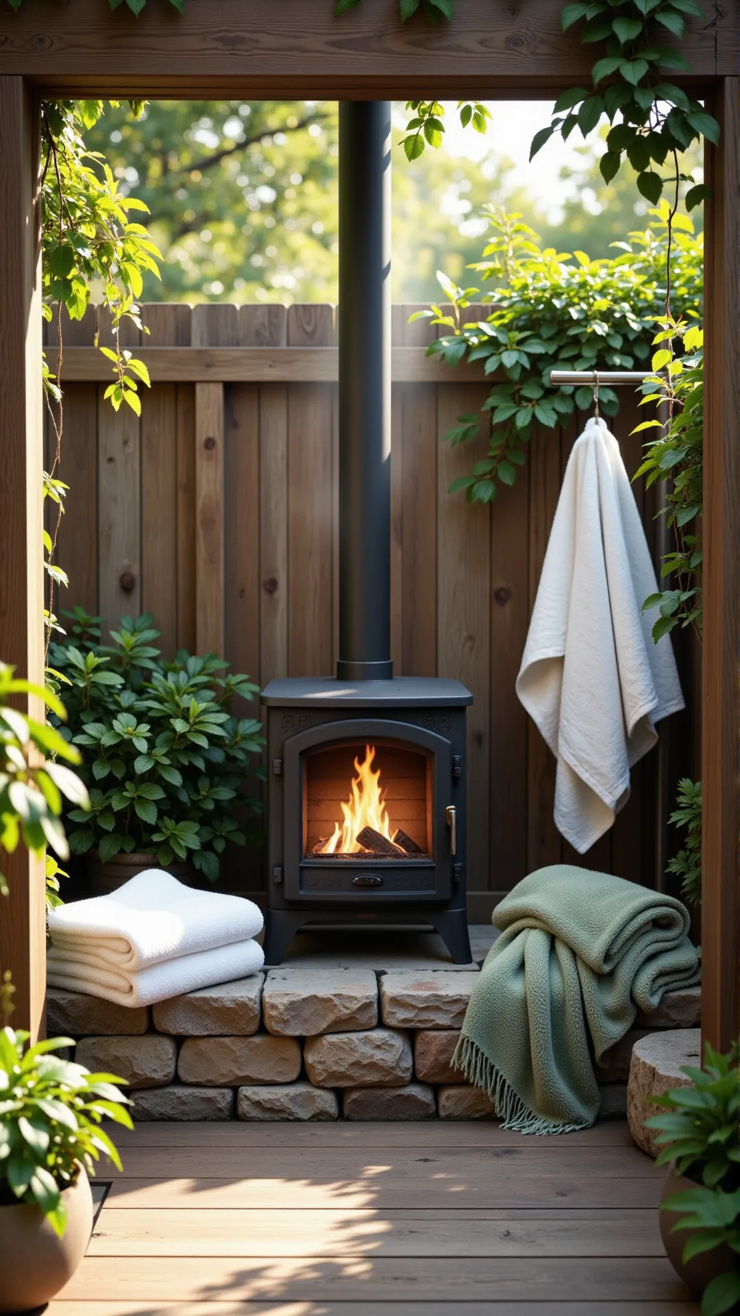 Building a Shower Area with a Wood-Burning Stove