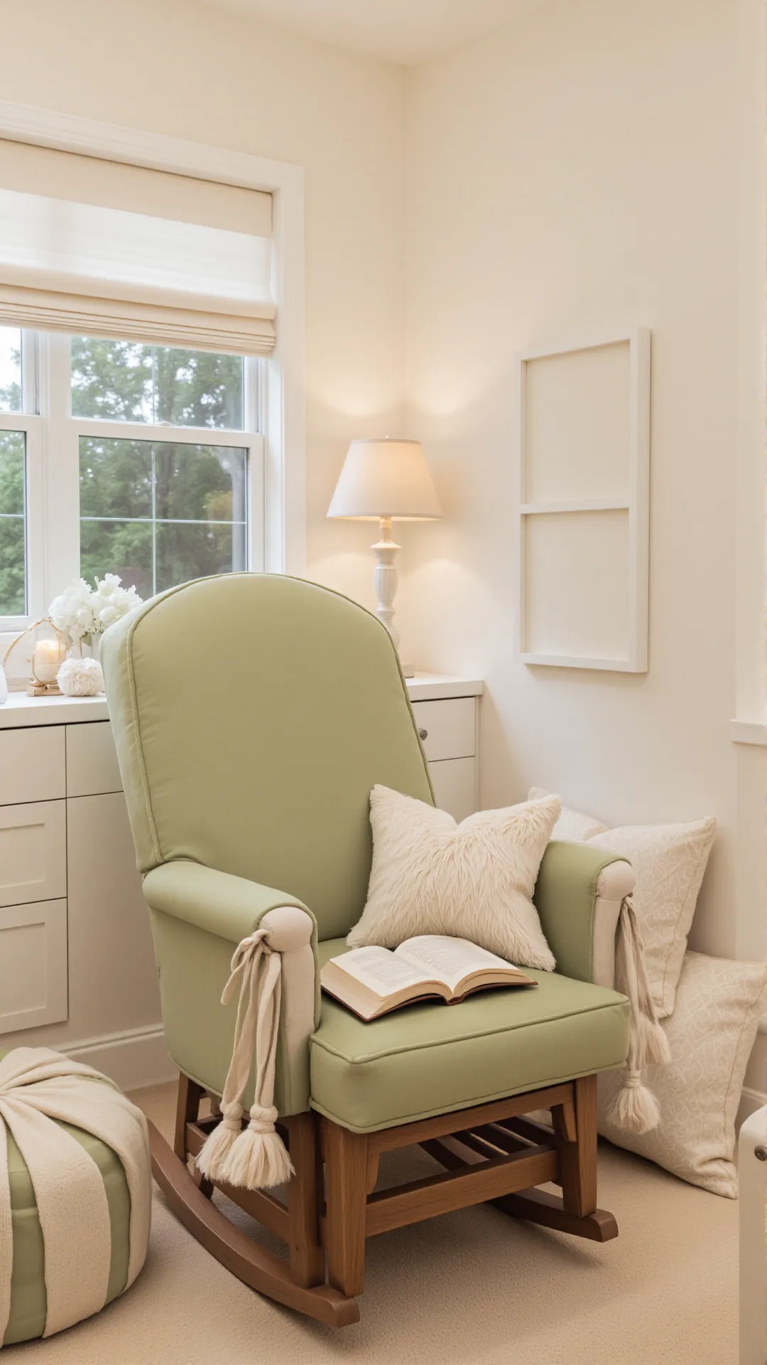 Sage Green Glider Rocker for a Cozy Reading Nook